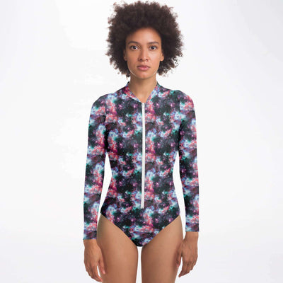 Galactic Clouds Deep Space Field Print Long Sleeve Bodysuit With Uv Protection - kayzers