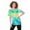 Abstract Holographic Iridescent Lemon Candy Cloud Print Women's O-Neck T-Shirt