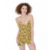 Yellow Floral Print Women's Jumpsuit Romper Suspender Shorts