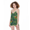 Tropical Macaw Birds Palm Leaves Floral Print Jumpsuit Romper Women's Suspender Shorts