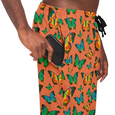 Orange Butterfly Pattern Unisex Fleece Joggers - kayzers