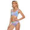 Ombre Iridescence Holographic Abstract Cotton Candy Cloud Print Women's Crop Top Swimwear Suit