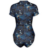 Blue Black Starry Galaxy Space Print Short Sleeve Bodysuit - kayzers