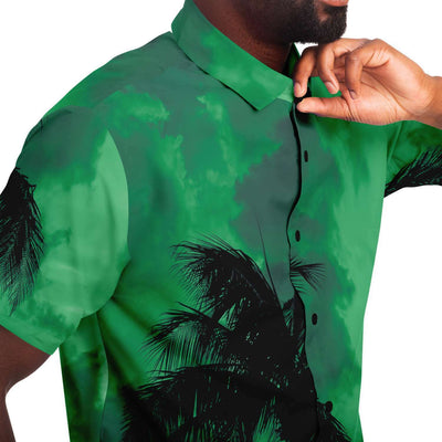 Green Palm Tree Beach Ocean Print Men's Button Down Shirt - kayzers