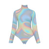 Ombre Iridescence Holographic Abstract Cloud Print Women's Turtleneck Long Sleeve Bodysuit - kayzers