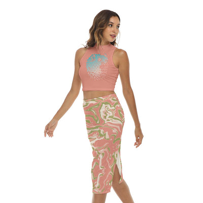 Abstract Putter Fish Tropical Camo Animal Print Women's Tank Top & Split High Skirt Set