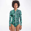 Faded Emerald Green Abstract Galaxy Marble Print Long Sleeve Bodysuit With Uv Protection - kayzers