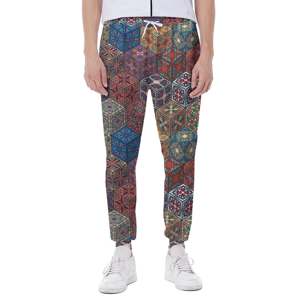 Mosaic Mandala Floral Elements Boho Print Men's Sweatpants