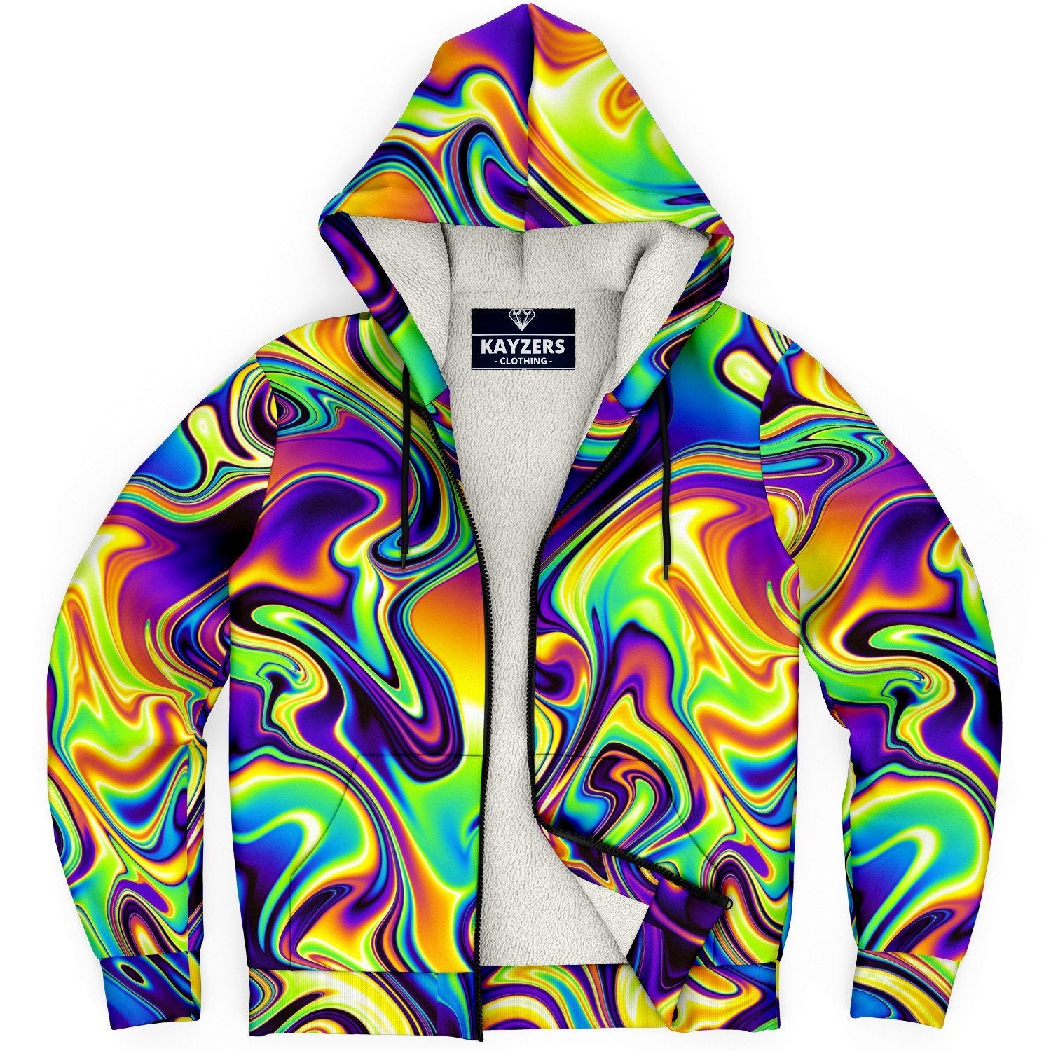 Colorful Abstract Psychedelic Liquid Waves Ripple Effect Paint Dmt Lsd Microfleece Zip Up Hoodie - kayzers