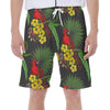 Tropical Palm Leaves Yellow Flowers Floral Macaw Beach Print Men's Beach Shorts