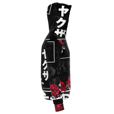 Skull Roses Japanese Print Unisex Zip Up Fleece Hoodie - kayzers
