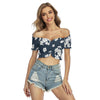 White Hibiscus Flowers Floral Print Women's Off-Shoulder Blouse