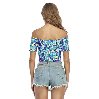 Abstract Crystal Blue Psychedelic Print Women's Off-Shoulder Blouse