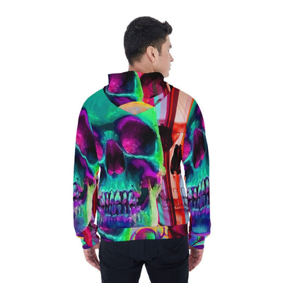 Abstract Colorful Skull Print Men's Micro Fleece Zip Up Hoodie - kayzers