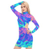 Abstract Colorful Paint Ombre Holographic Print Women's Waist Hollow Hip Dress - kayzers