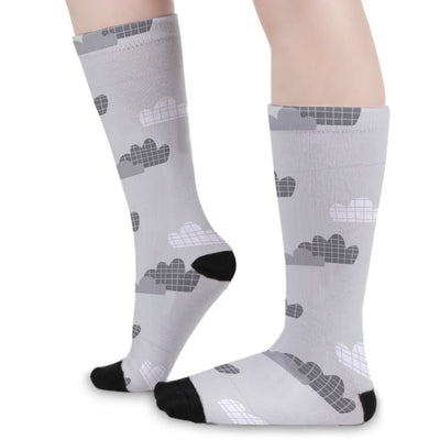 Grey Clouds Print Unisex Long Socks - kayzers