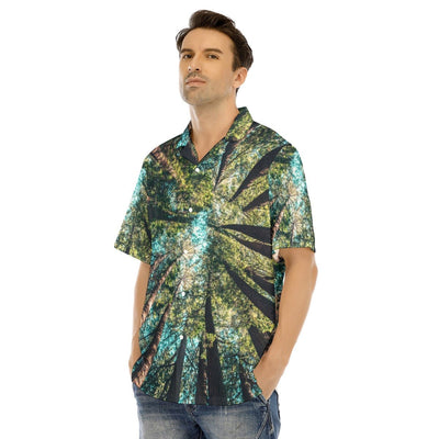 Treetop Summer Trees Trunk Perspective Forest Print Men's Hawaiian Shirt With Button Closure - kayzers