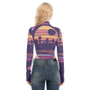Futuristic City Vaporwave Sunset Geek Print Women's Turtleneck Long Sleeve Jumpsuits - kayzers
