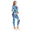Abstract Blue Psychedelic Print Women's Long-sleeved High-neck Jumpsuit Playsuit Zipper - kayzers