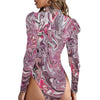 Liquid Abstract Women's Turtleneck Bodysuit With Puff Sleeve - kayzers