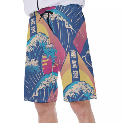 Fast Dry Vaporwave Japanese Kanagawa Waves Kanji Print Men's Beach Shorts
