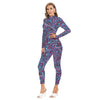 Abstract Liquid Plasma Magma Print Women's Long-sleeved High-neck Catsuit With Zipper - kayzers