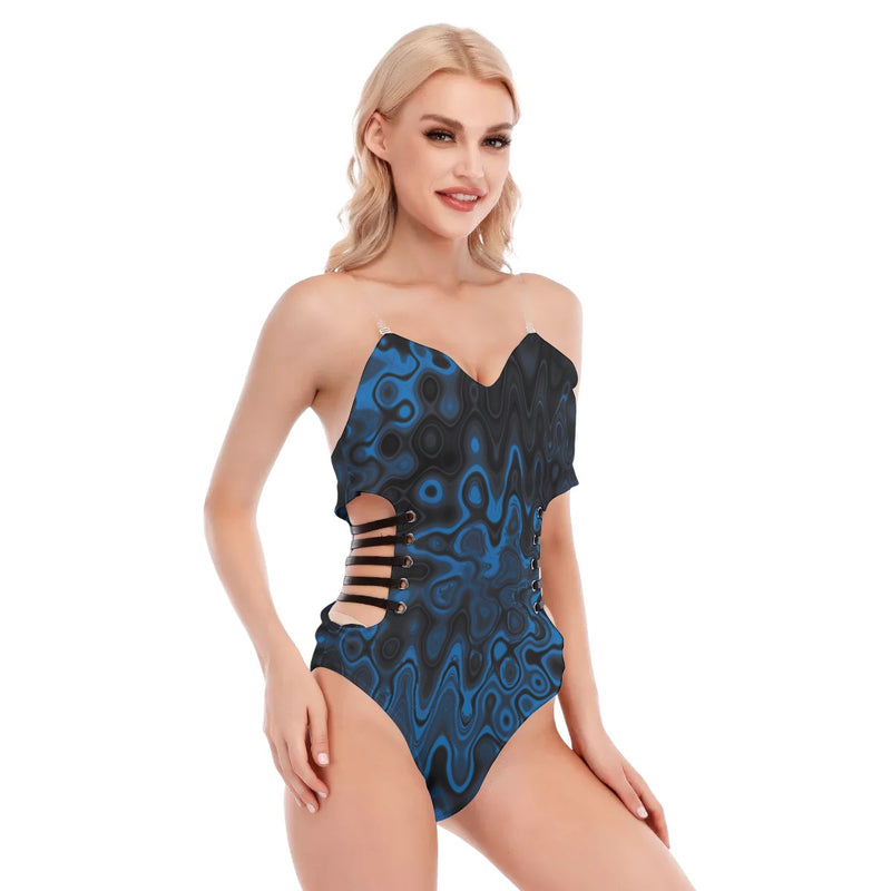 Abstract Black Holes Spatial Sexy Print Women's Tube Top Bodysuit With Side Black Straps - kayzers