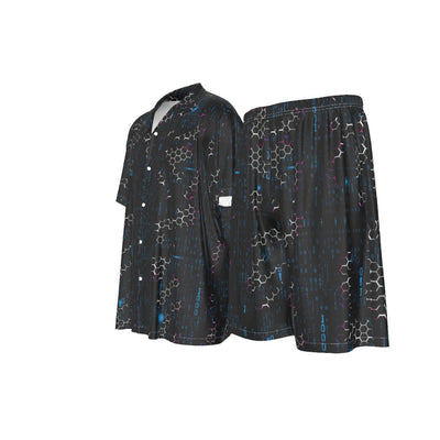 Broken Matrix Binary Code Digits Print Men's Imitation Silk Shirt Suit - kayzers