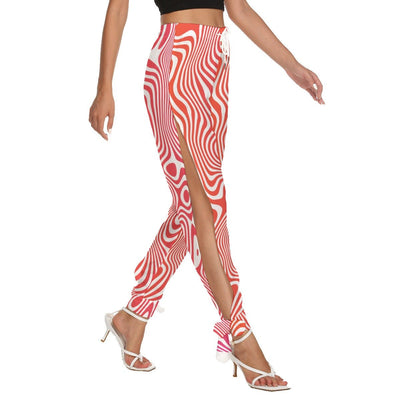 Sexy pink Liquid Print Women's Side Seam Cutout Pants With Bottom Strap - kayzers