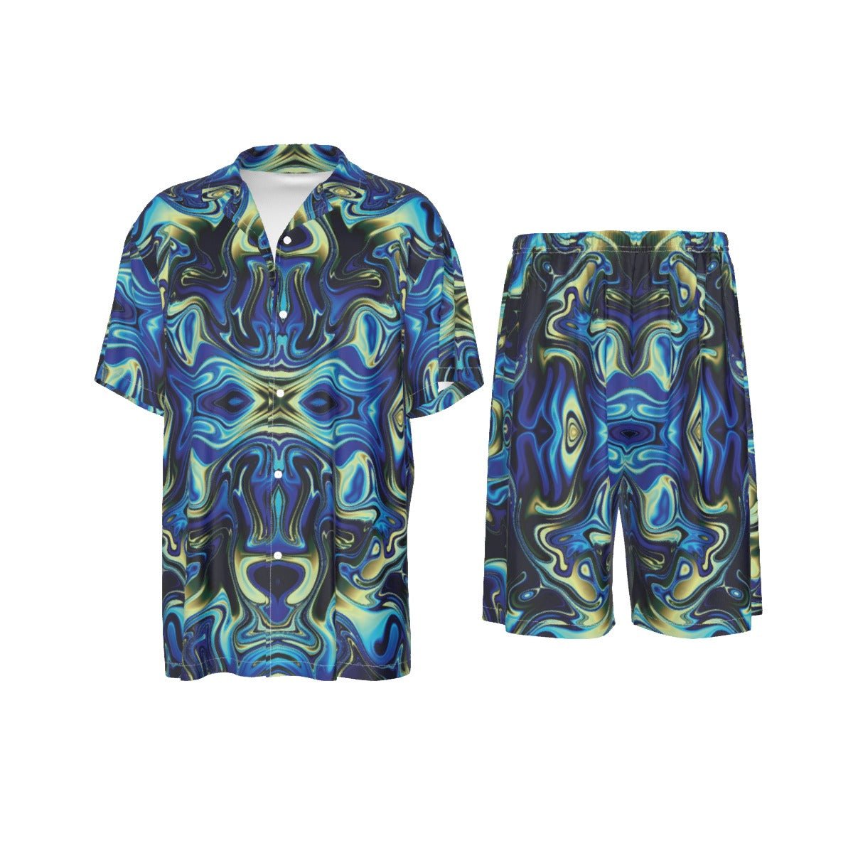 Psychedelic Print Men's Imitation Silk Shirt & Shorts Matching 2 pc Set - kayzers