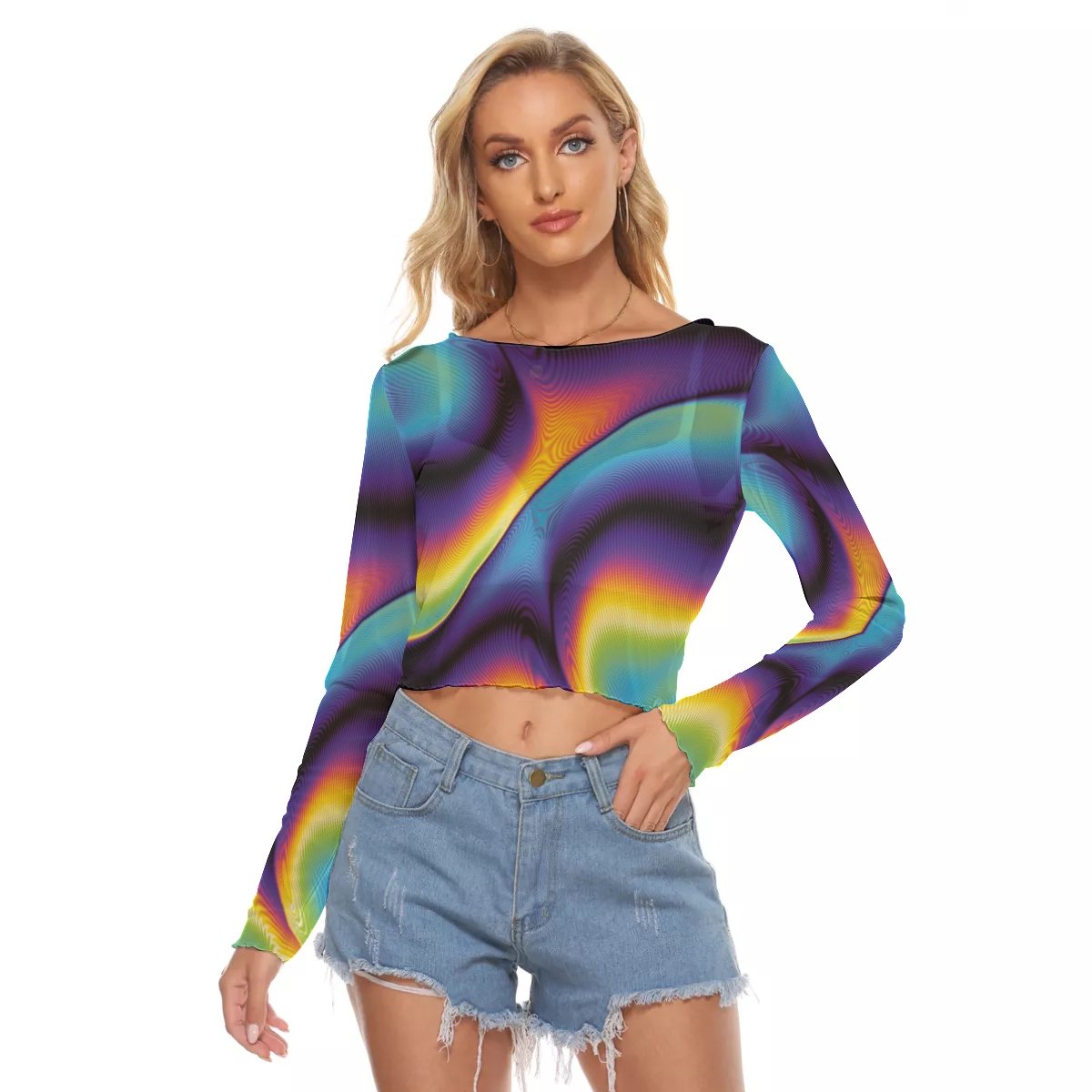 Abstract Colorful Psychedelic Women's Mesh Long Sleeves T-shirt