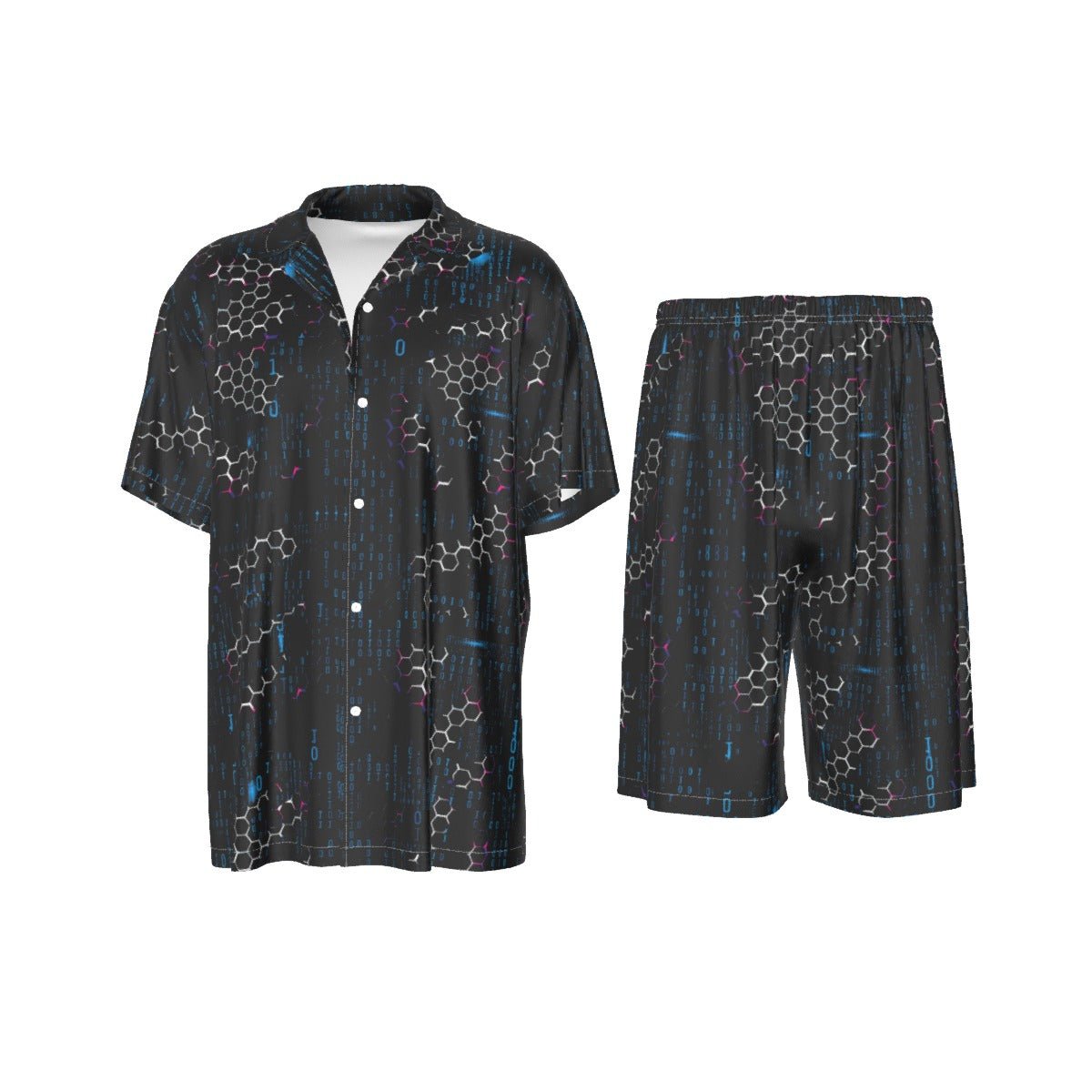 Broken Matrix Binary Code Digits Print Men's Imitation Silk Shirt Suit - kayzers