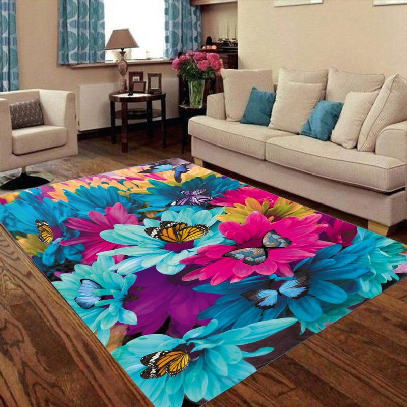 Colorful Floral Butterflies Foldable Rectangular Floor Mat - kayzers