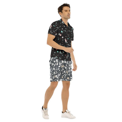 Galaxy Terrazo Print Men's Short Sleeve Shirt & Shorts Set - kayzers
