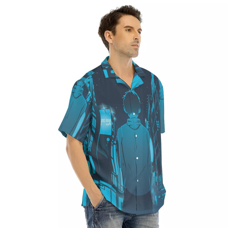Anime City Walk Men's Hawaiian Shirt With Button Closure