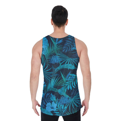 Blue Tint Floral Tropical Beach Print Men's Tank Top | Velvet - kayzers