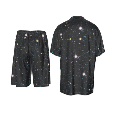 Deep Space Galaxy Gazer Print Men's Imitation Silk Shirt & Shorts Matching 2 Pc Set - kayzers