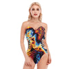 Abstract Psychedelic Sexy Print Women's Tube Top Bodysuit With Side Black Straps - kayzers