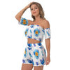 Cool Floral Summer Print Women's Off-Shoulder T-Shirt Shorts Set - kayzers