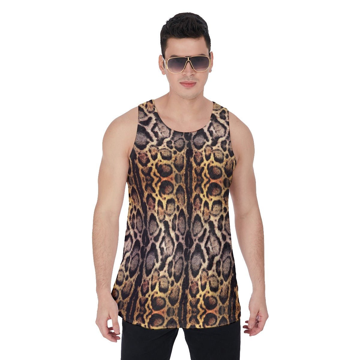 Shiny Velvet Realistic Animal Leopard Tiger Print Men's Tank Top | Velvet - kayzers