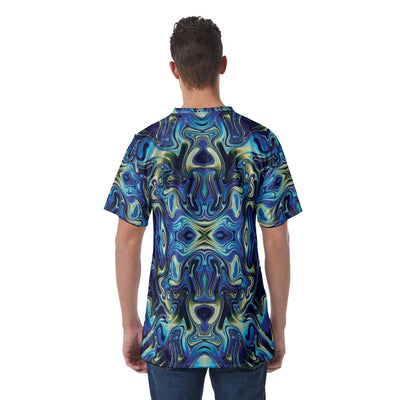 Blue Alien Psychedelic Print Men's T-Shirt | Velvet - kayzers