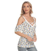 Floral Top Print Women's Cold Shoulder T-shirt With Criss Cross Strips - kayzers