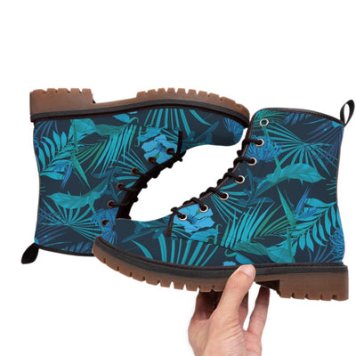 Tropical Leaves Print Men's Martin Short Boots - kayzers