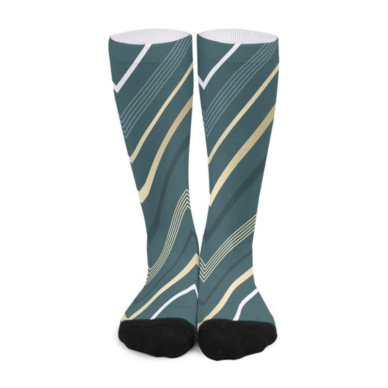 Dark Green Geometric Print Unisex Long Socks - kayzers