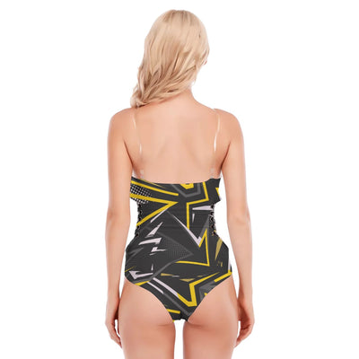 Geometric Sexy Print Women's Tube Top Bodysuit With Side Black Straps - kayzers