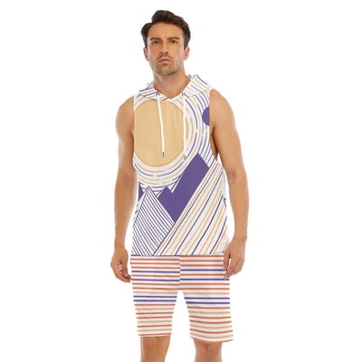 Landscape Mountain Line Art Stripes Print Men's Sleeveless Vest And Shorts Set - kayzers