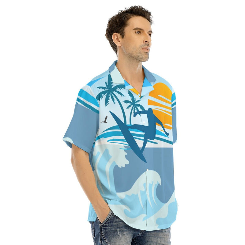 The Surfer - Beach Surfing Print Men's Hawaiian Shirt With Button Closure - kayzers