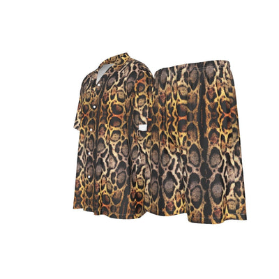 Realistic 3D Animal Leopard Print Men's Imitation Silk Shirt & Short Matching 2 Pc Set - kayzers