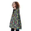 Psychedelic Fractals Trippy Print Women's Hooded Flared Coat - kayzers