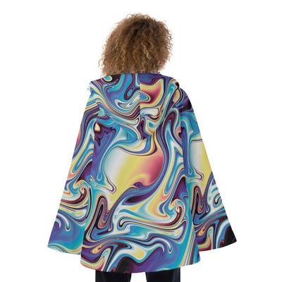 Liquid Psychedelic Abstract Print Women's Hooded Flared Coat - kayzers